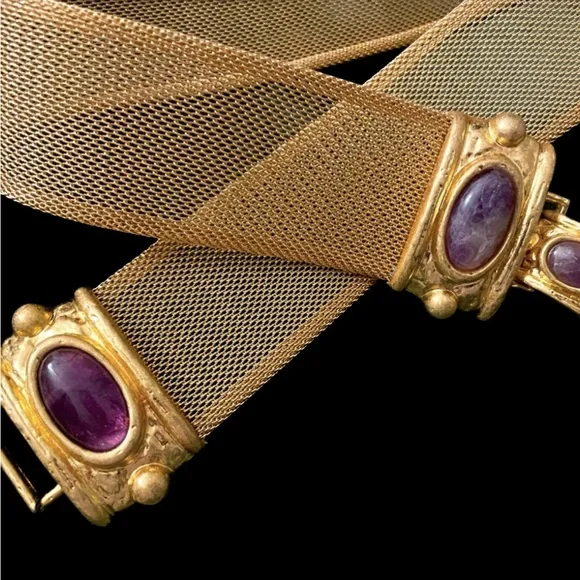 Zara Purple Stone Gold Mesh metal Belt 31” - Picture 2 of 4